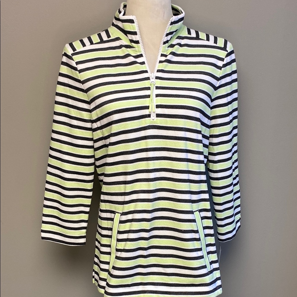 NWT Talbots Black & Green Striped Pullover Top – Size M